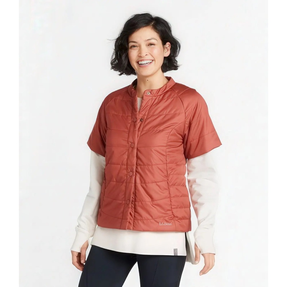 LL Bean Burnt Orange Quilted Short Sleeve Puffer Jacket Women's Size Medium